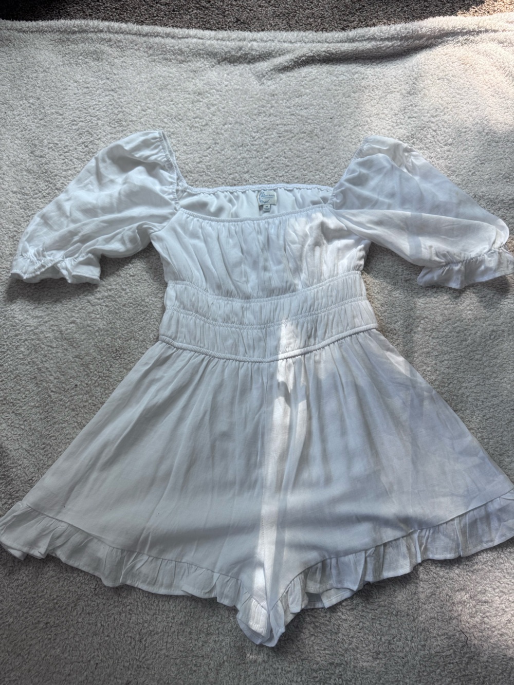 Blue Rain White Puff Sleeve Smocked Romper